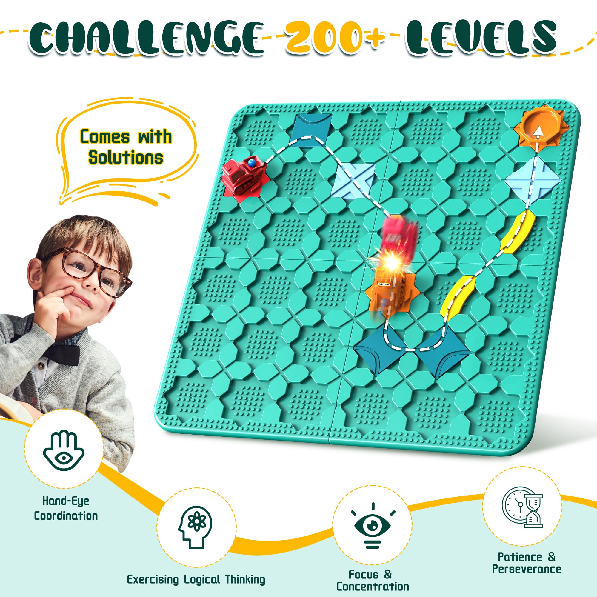 FYGURSO STEM Logic Road Builder instruction manual blue clarifies steps for over 200 challenges.