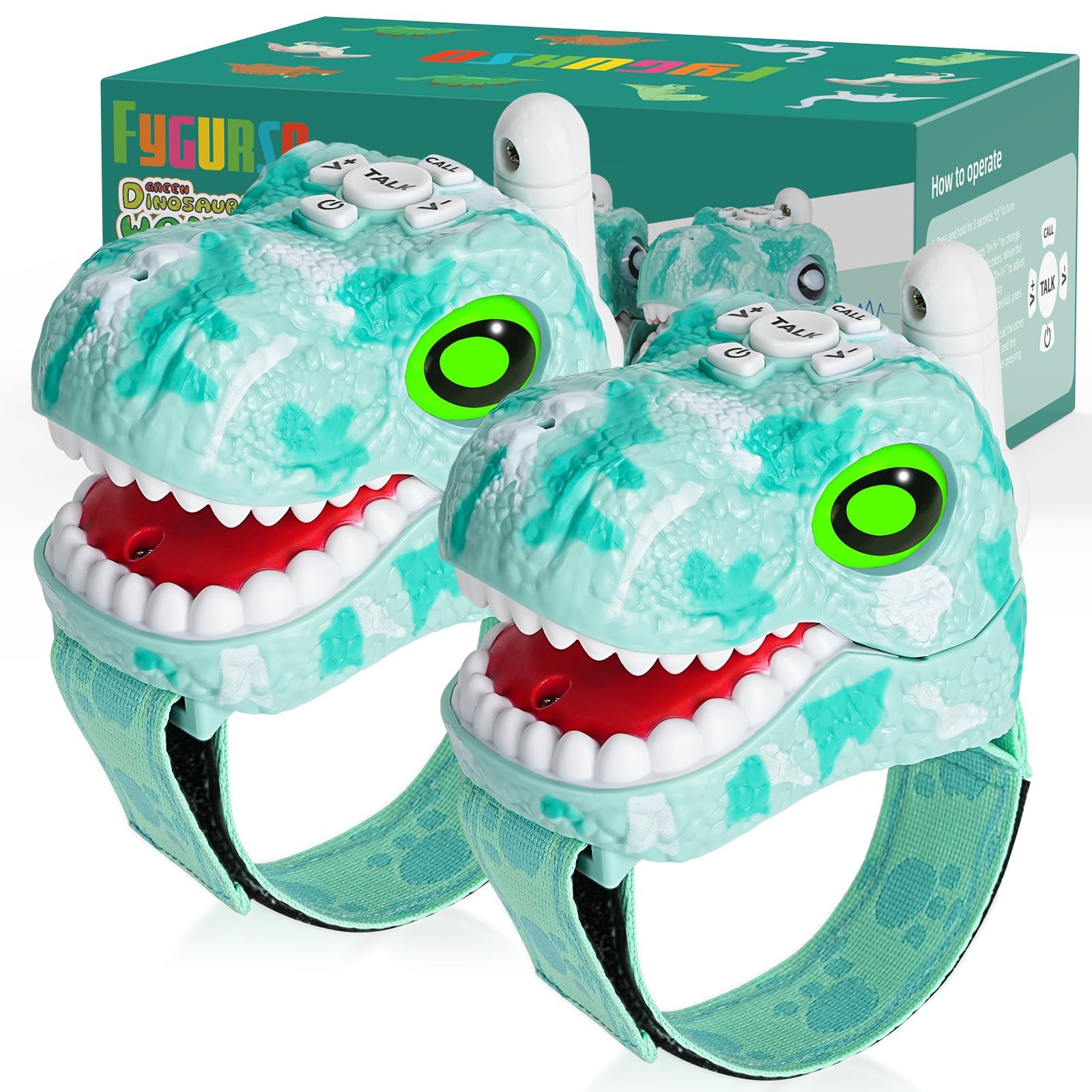 Fygurso walkie talkies for kids blue dinosaur front view for outdoor play and easy communication