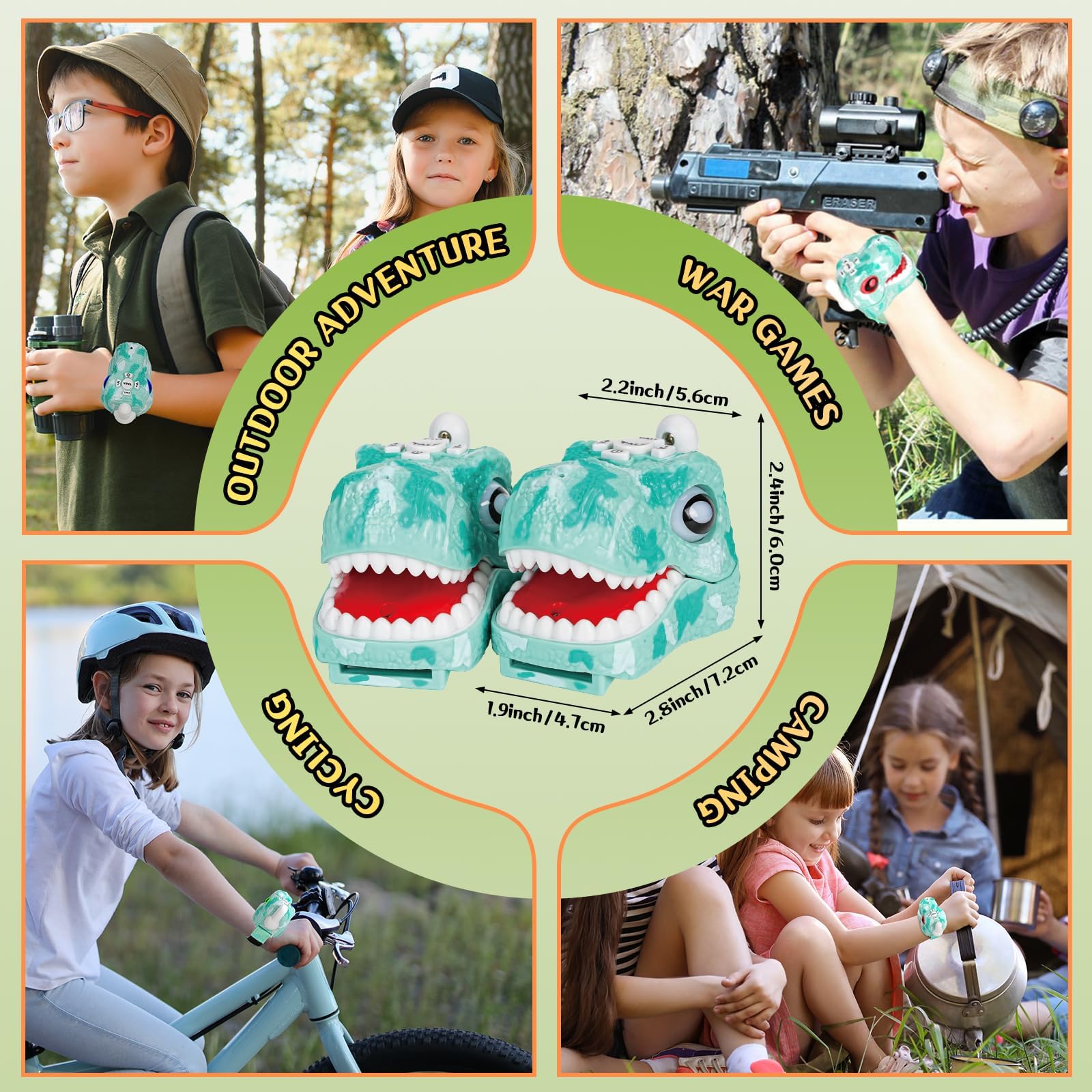 Fygurso kids walkie talkies blue dinosaur in use during outdoor hike