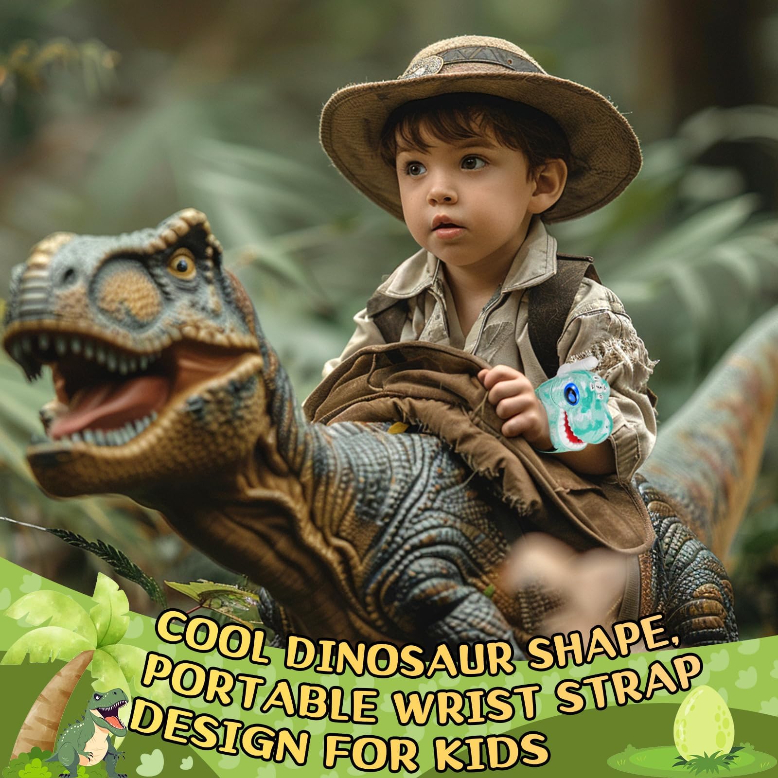 Fygurso kids walkie talkies blue dinosaur wristband worn on child for hands-free adventures