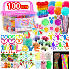 fyjous 100 piece fidget toys pack shown in a sturdy storage box for classroom prizes