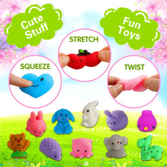 fyjous dinosaur and fruit squishies provide colorful shapes for creative play