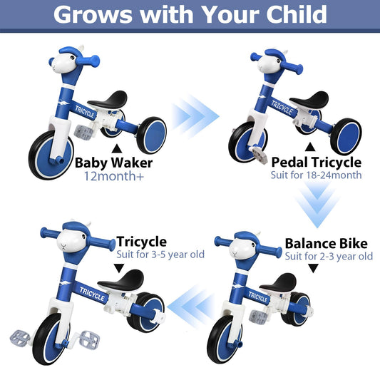 FZHZZ Toddler Tricycle four modes supports learning to walk, pedal, balance, and ride.