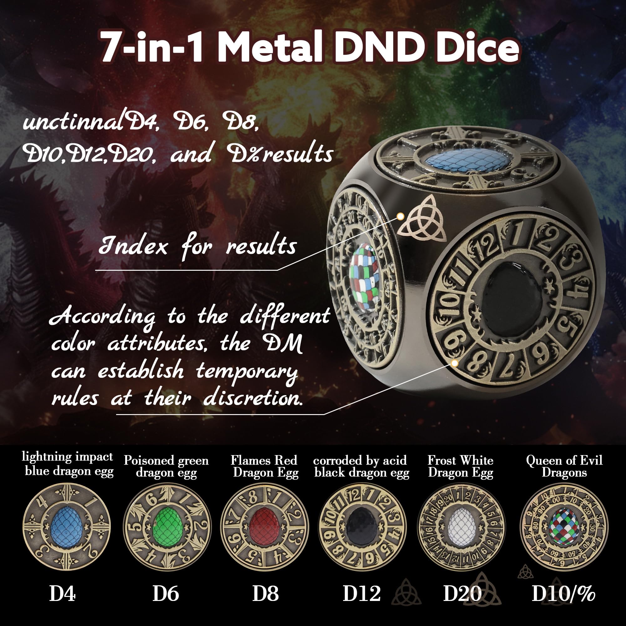 g00d4u 7-in-1 spinner dice interior view enables quick access to multiple dice.