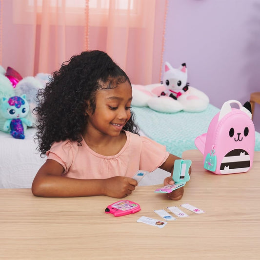Gabby Dollhouse travel phone opens to reveal pretend cards for play