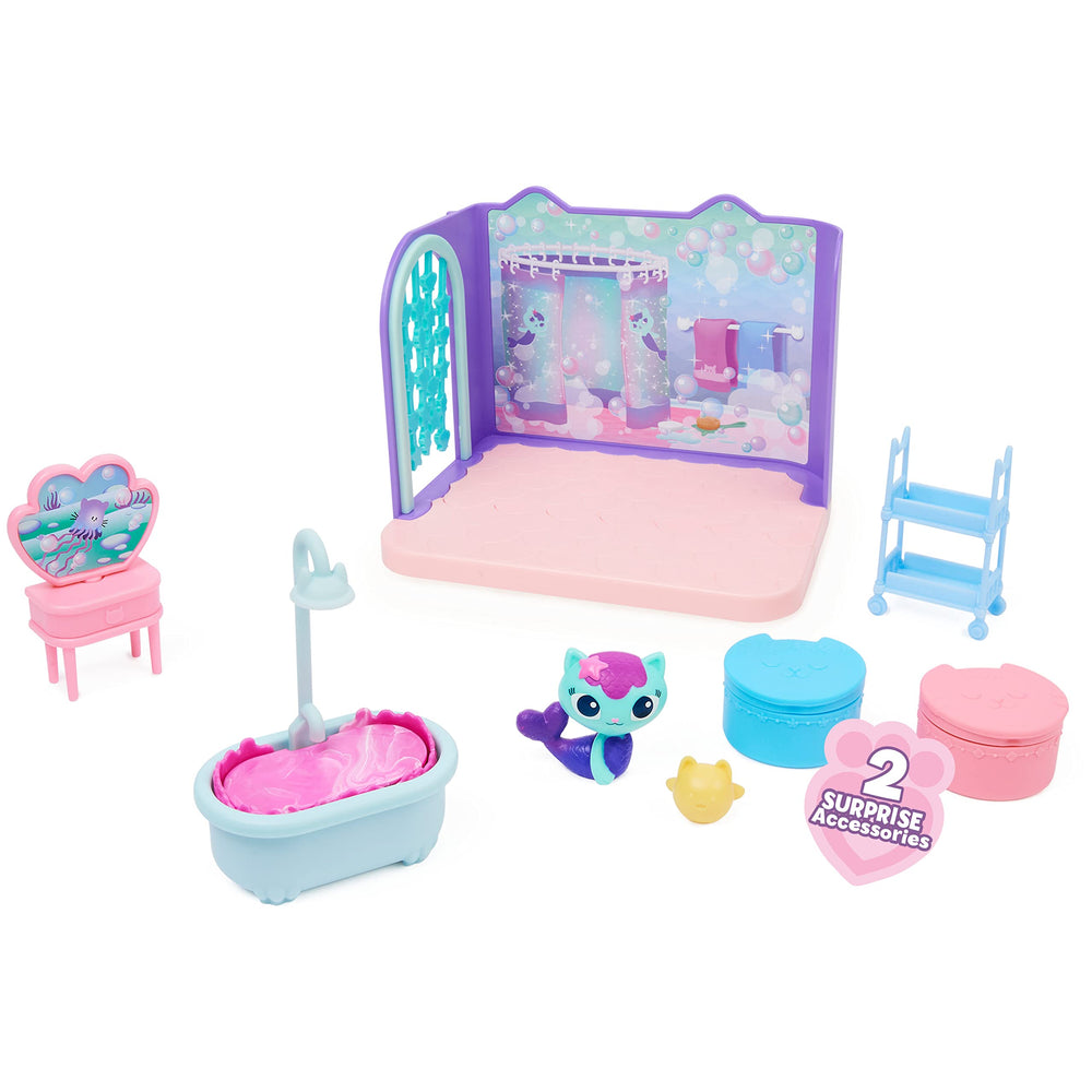 Bathroom cart with accessories for tidy pretend play