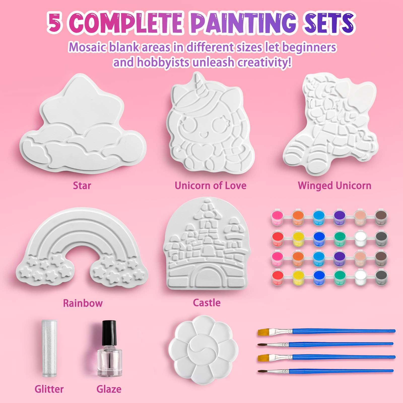 Gadetouq Painting Brushes Set: precise tips for detailed unicorn features.