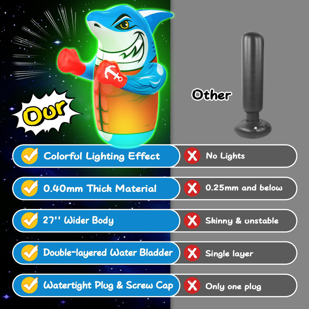 Gadetouq Shark LED lights remote control highlight glow-in-the-dark playtime.