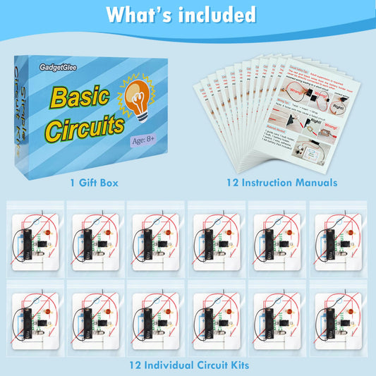 GadgetGlee circuit cards with bulbs and switches shown for clear component identification.