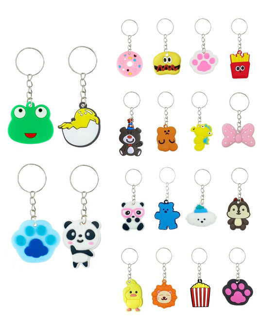 GADMEXILY 100pc cartoon keychains assortment with colorful silicone charms for kids.