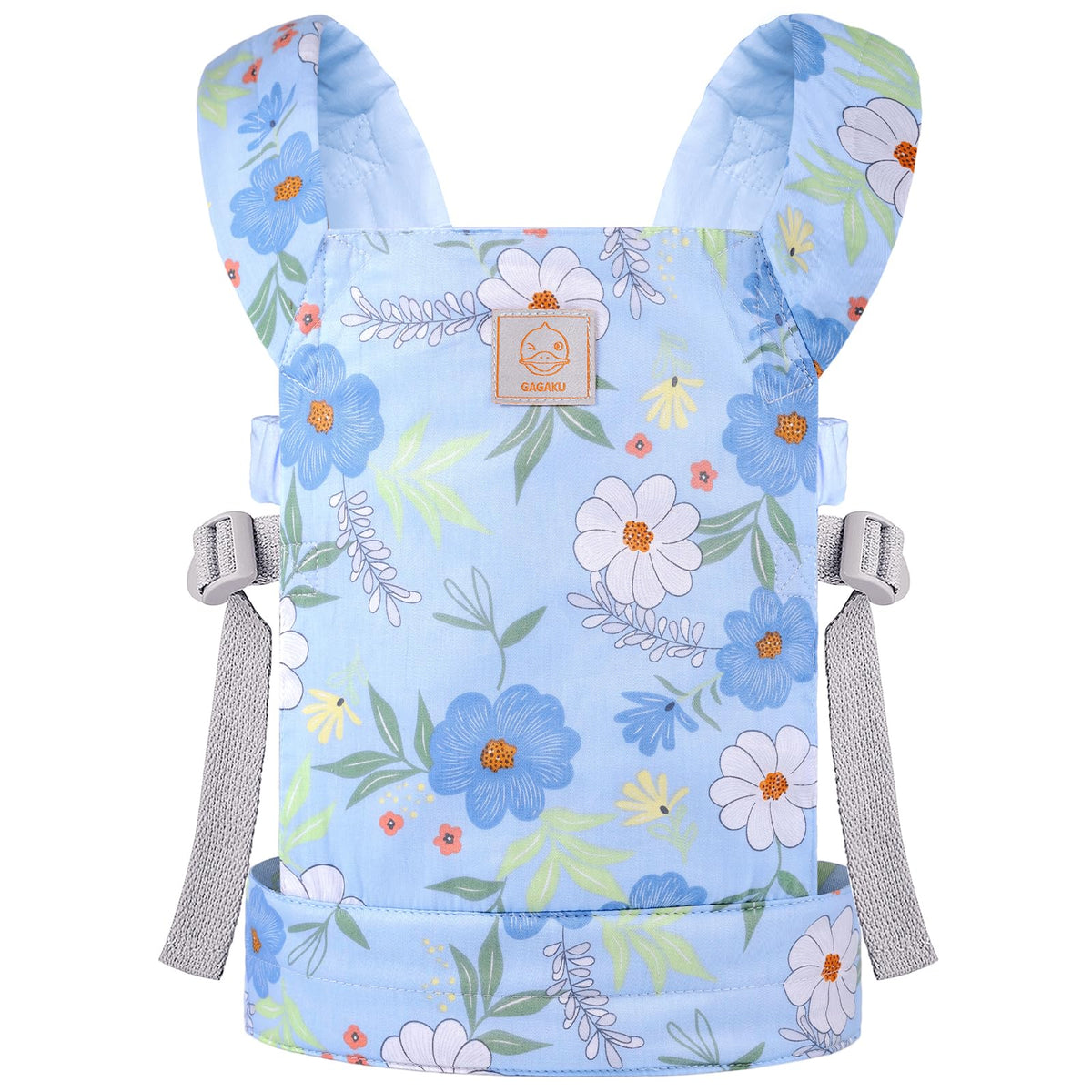 GAGAKU Baby Doll Carrier blue, front inward carry for comfy play.