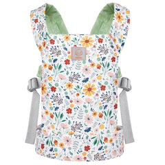 GAGAKU baby doll carrier front view in green pinecones with adjustable straps for comfort