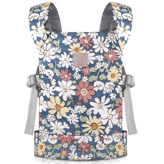 GAGAKU baby doll carrier in gray with smiling daisies for portable doll play