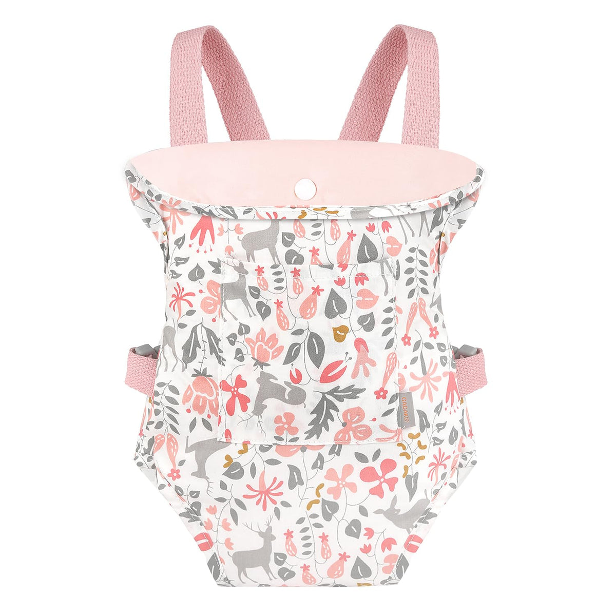 GAGAKU pink reindeer doll carrier, front-facing for easy bonding during playtime.