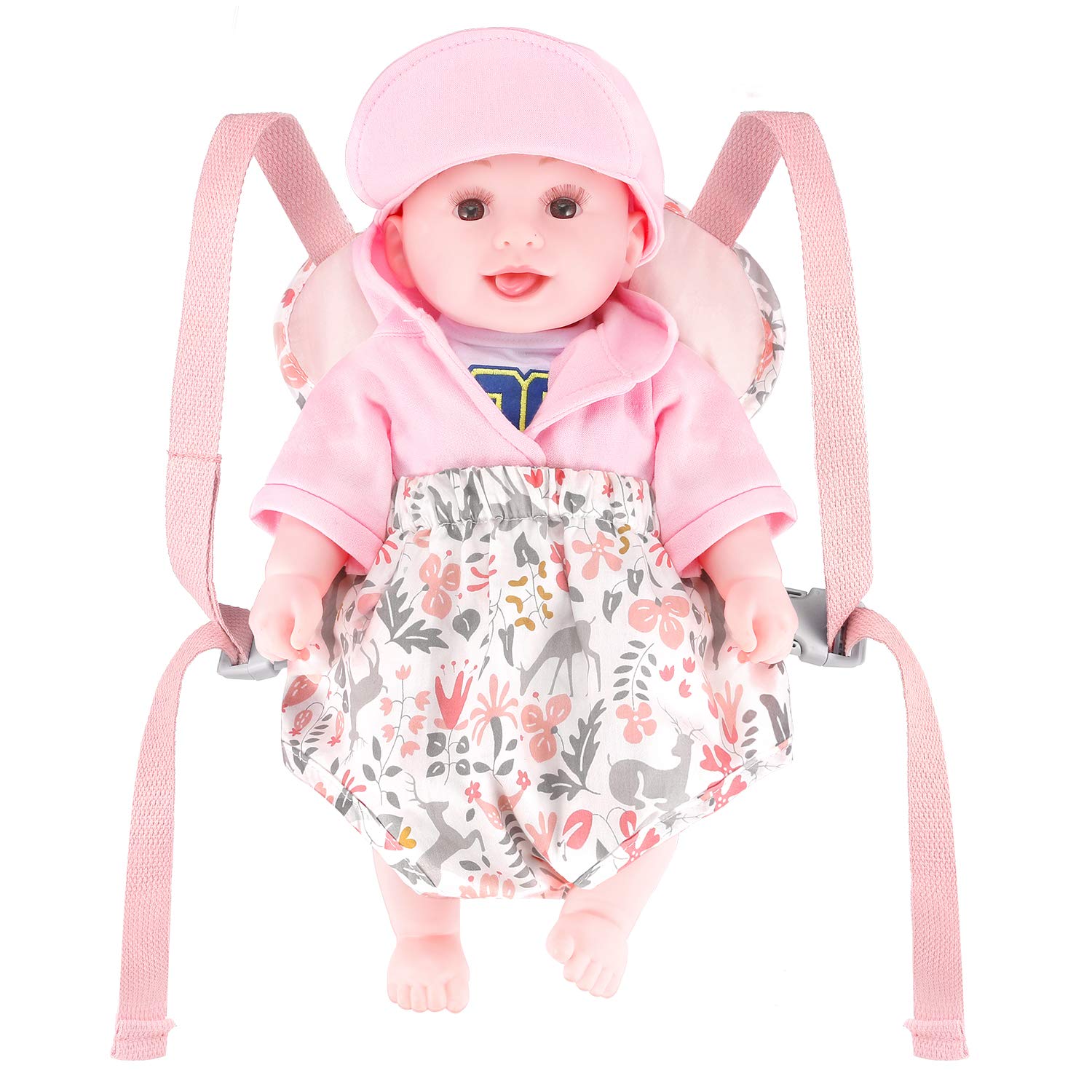 GAGAKU pink reindeer doll carrier, facing-in style for nurturing dolls.