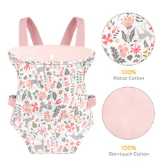 GAGAKU pink reindeer doll carrier, back carry option for adventures.