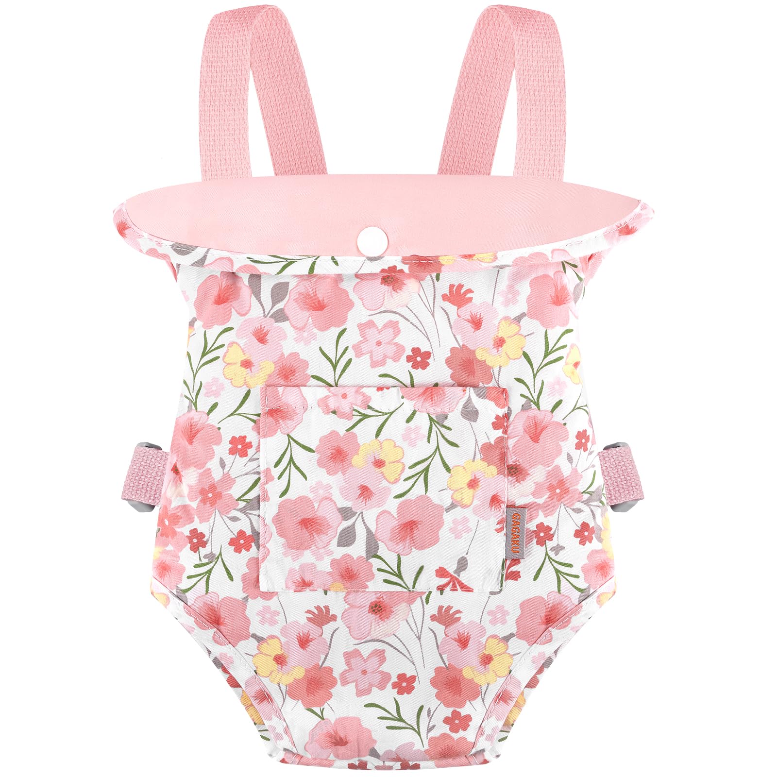 GAGAKU baby doll carrier: pink rose front view for safe, comfortable doll transport