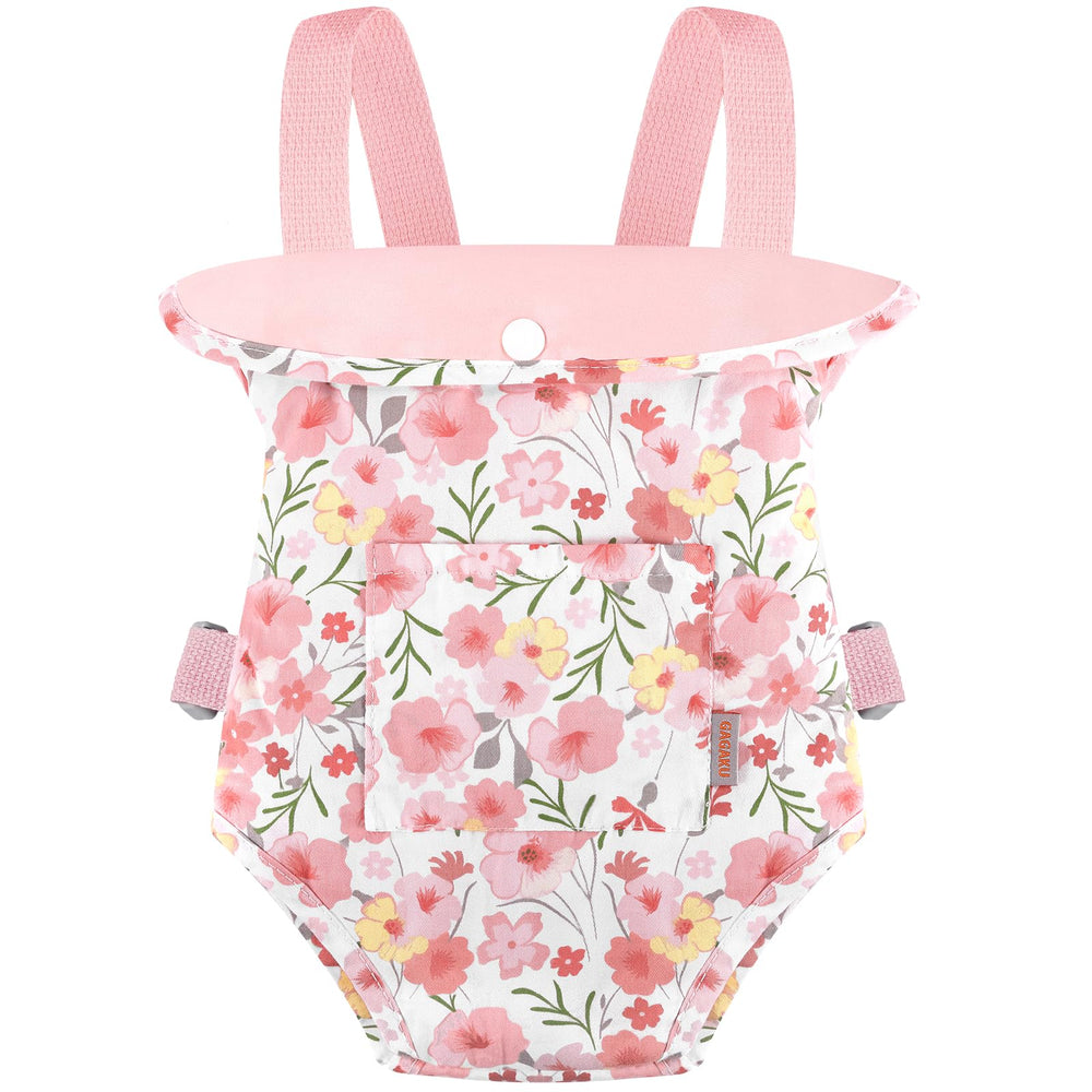 GAGAKU baby doll carrier: pink rose front view for safe, comfortable doll transport