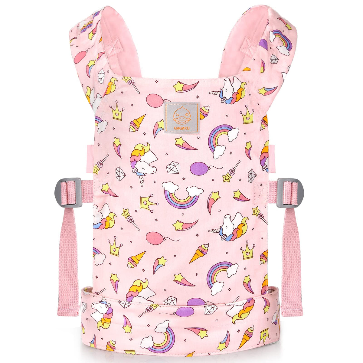 GAGAKU baby doll carrier pink stars closeup highlights soft cotton comfort for kids