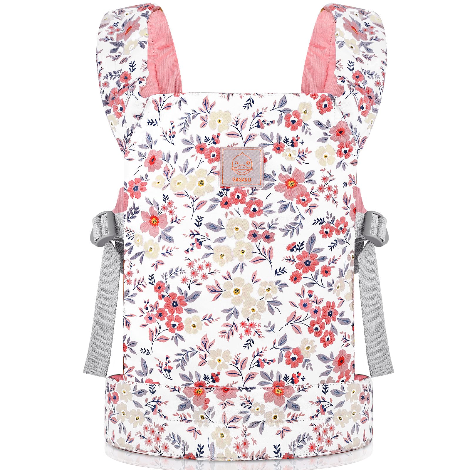 GAGAKU baby doll carrier in pink wax flowers design for gentle play and easy carrying