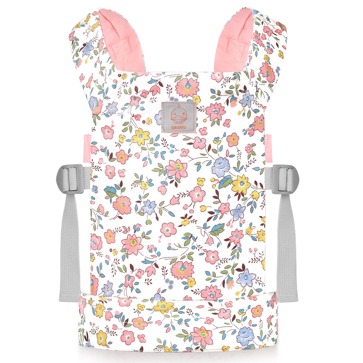 GAGAKU baby doll carrier in soft pink cotton for cozy playtime.