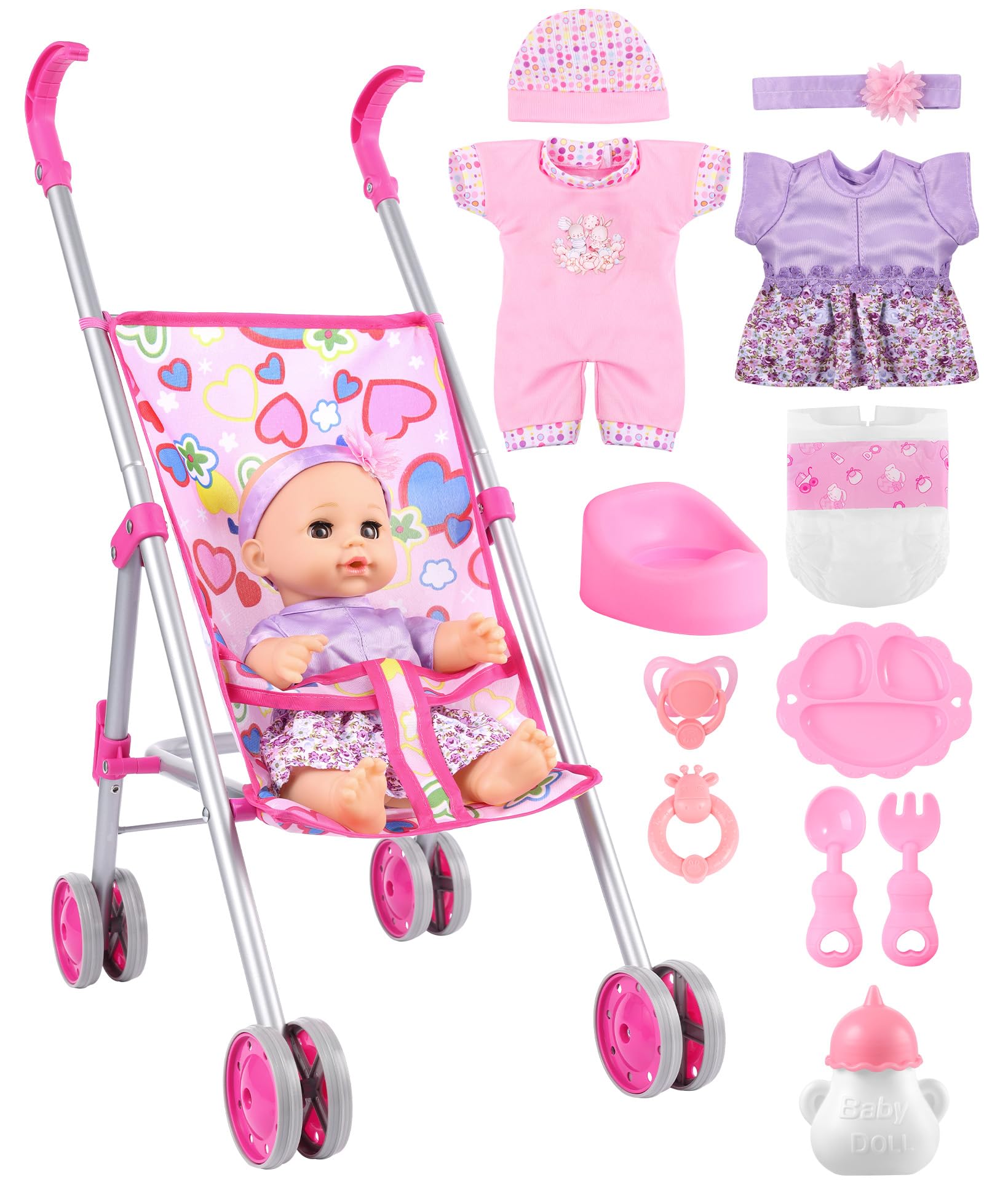 GAGAKU baby doll stroller foldable design for easy storage and transport.