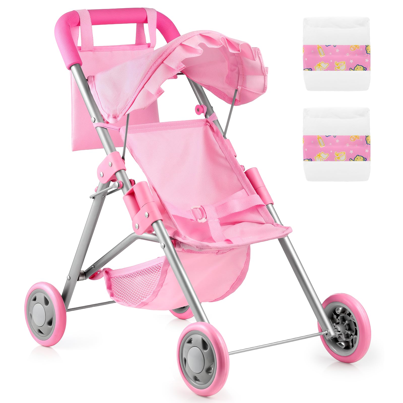 GAGAKU baby doll stroller pink highlights a realistic design for imaginative play.