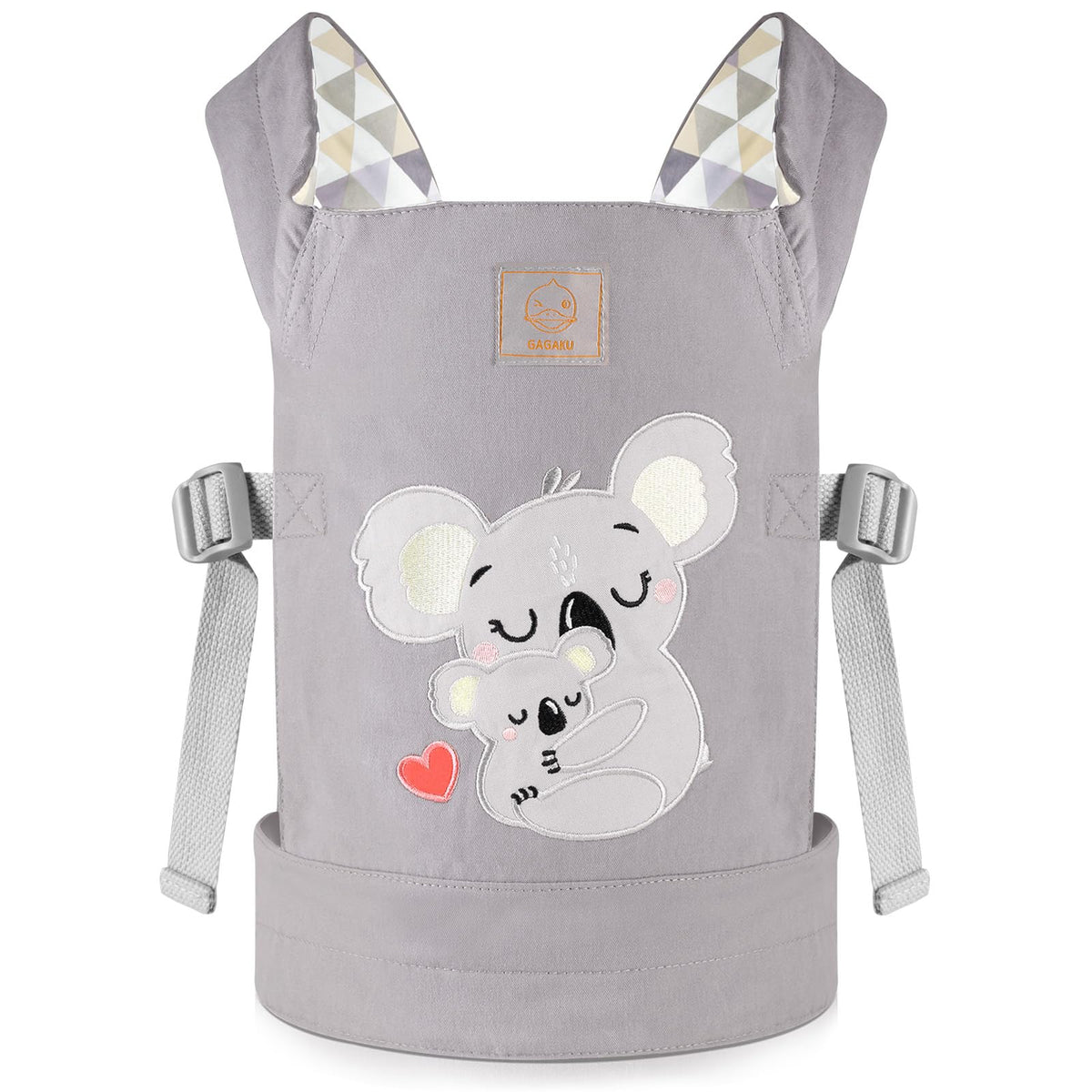 GAGAKU doll carrier with embroidered koala pattern promotes imaginative play.