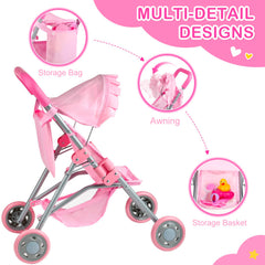 GAGAKU foldable toy stroller demonstrates quick setup and easy storage.