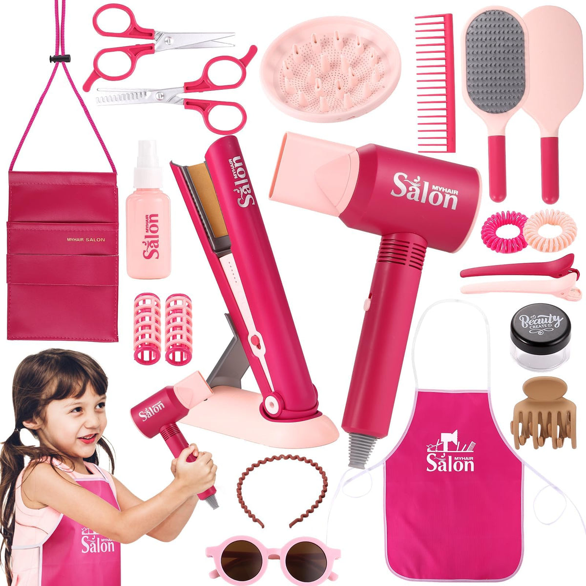 GAGAKU hair salon set features a realistic dryer for imaginative play.