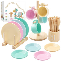 GAGAKU kids wooden play dishes set on a table for imaginative dining games