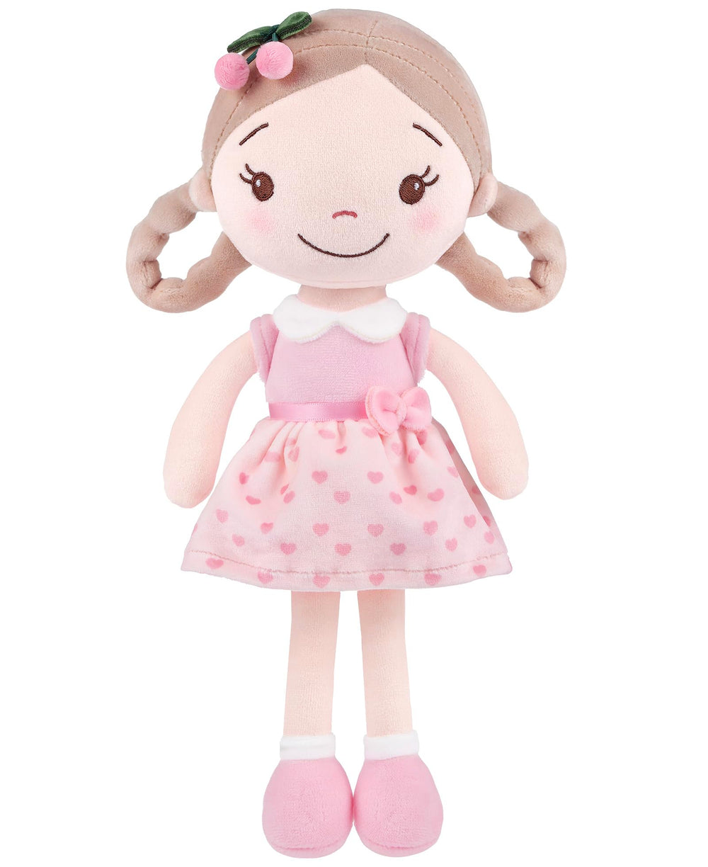 GAGAKU soft plush baby doll Cherry Girl 12in ready for hugs and play.