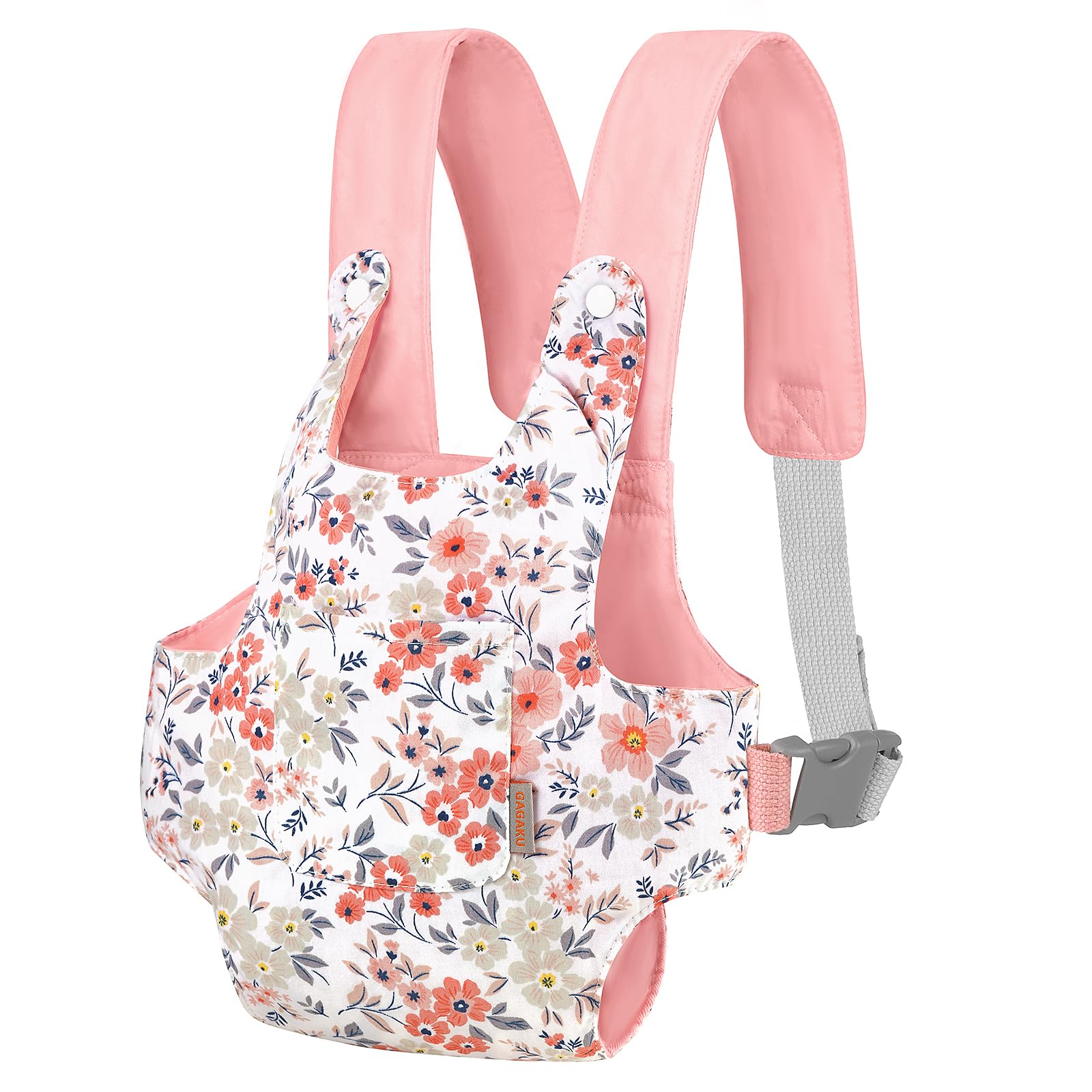 GAGAKU doll carrier showing front view with pink wax flowers for on-the-go play