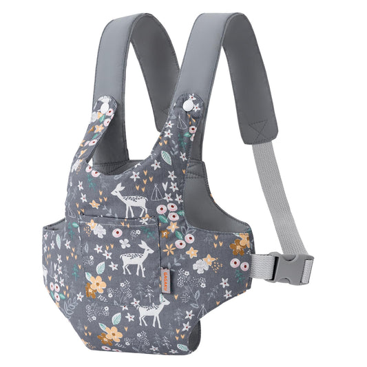 GAGAKU toy baby carrier in gray deer design, front view, ideal for nurturing role-play.