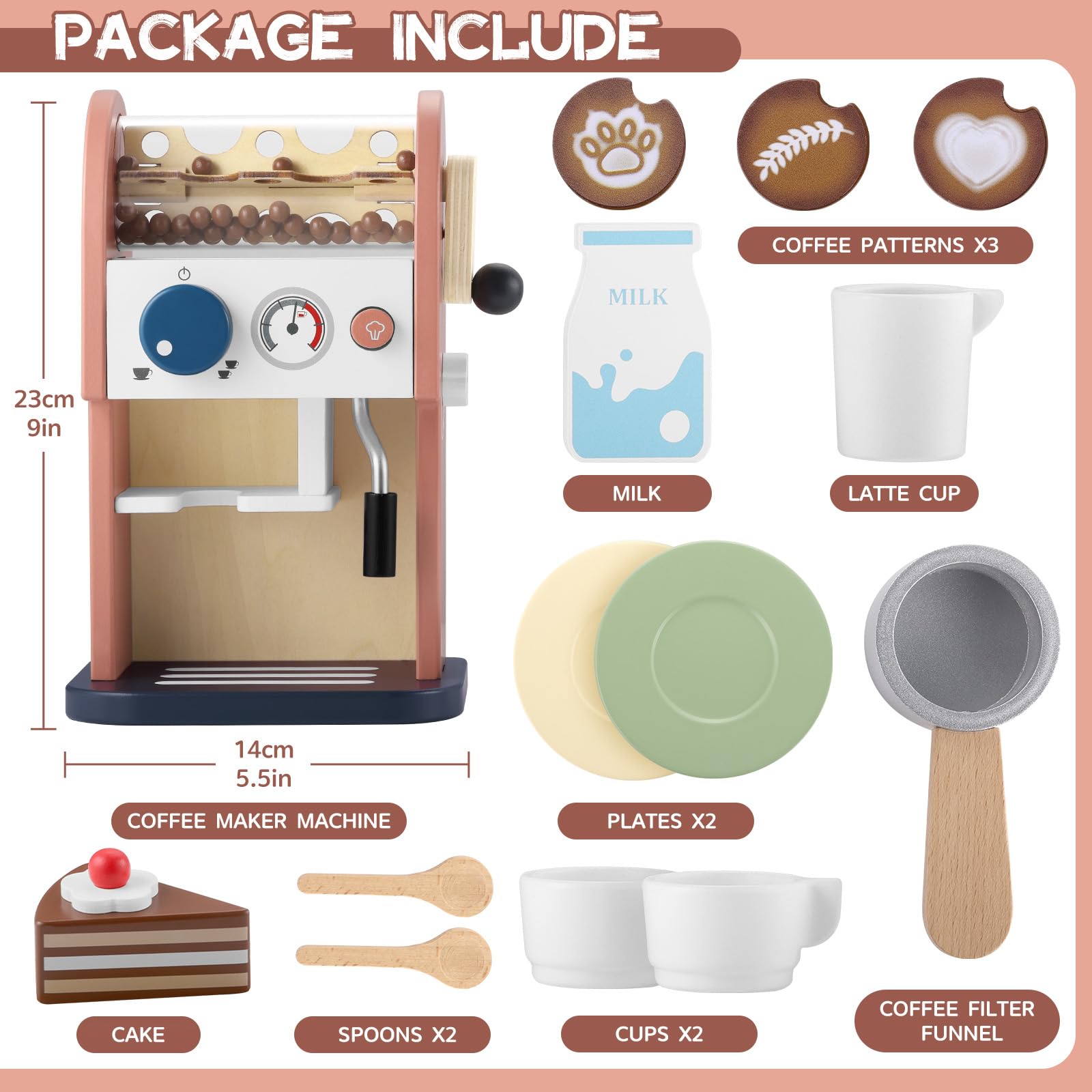 GAGAKU wooden coffee maker toy - multi-piece set offers varied play opportunities