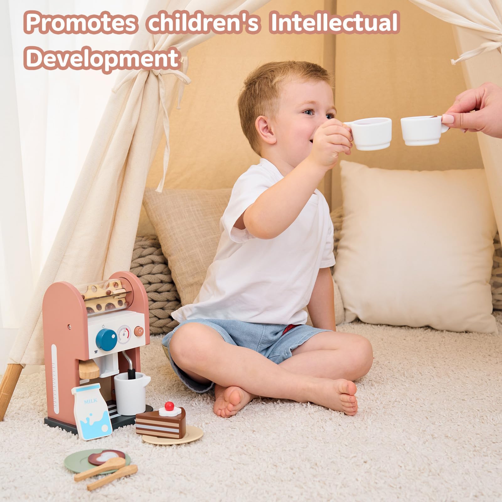 GAGAKU wooden coffee maker toy - wood texture and safe materials for durable fun