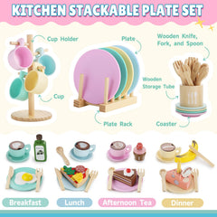 GAGAKU wooden plates and saucers with smooth edges for pretend meals