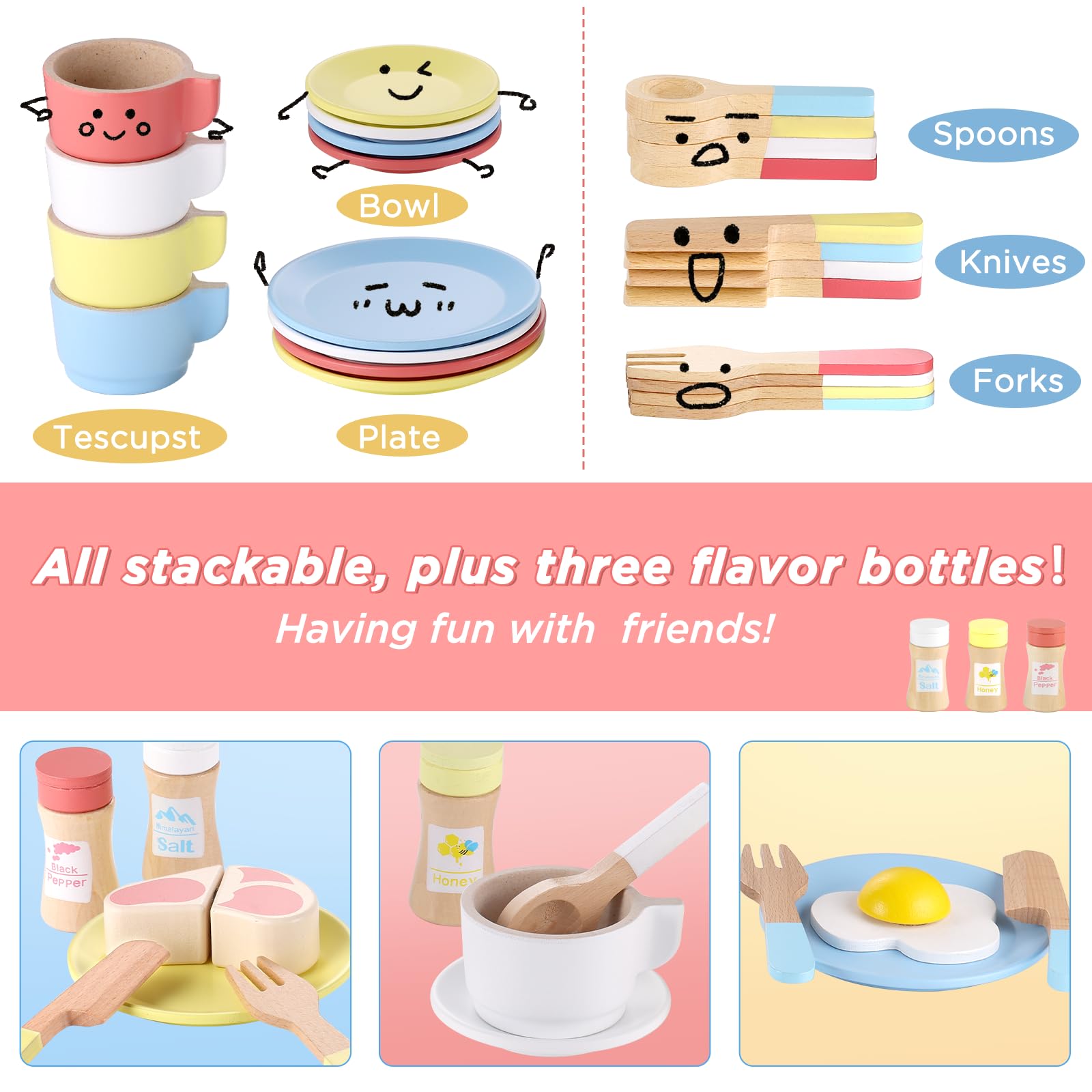 GAGAKU wooden play dishes cups for sharing and serving during play