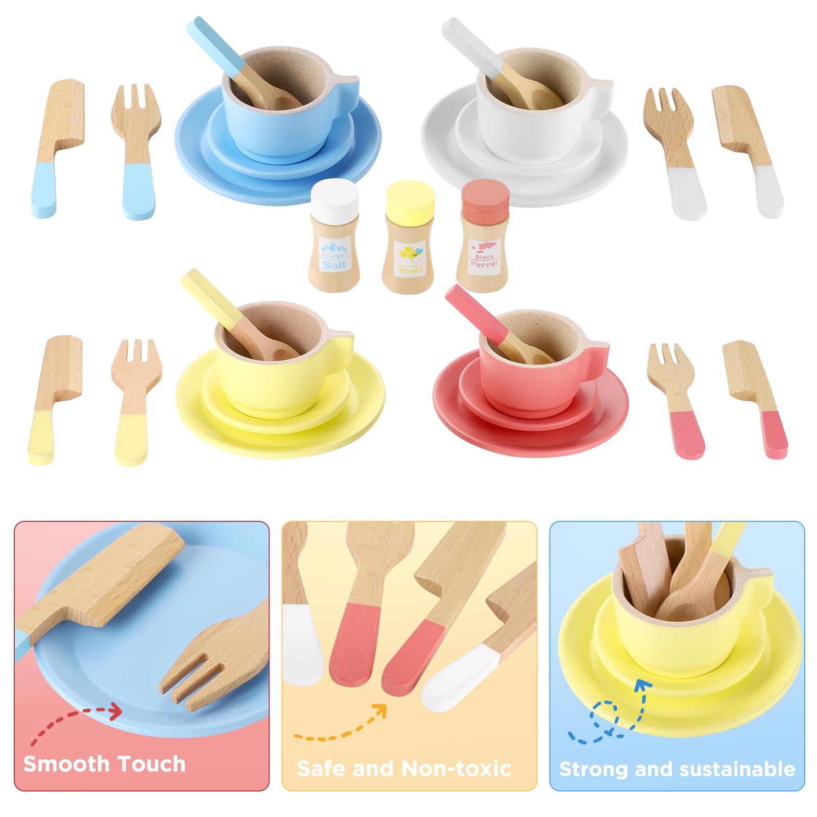 GAGAKU wooden play dishes saucers enhance pretend dining with friends