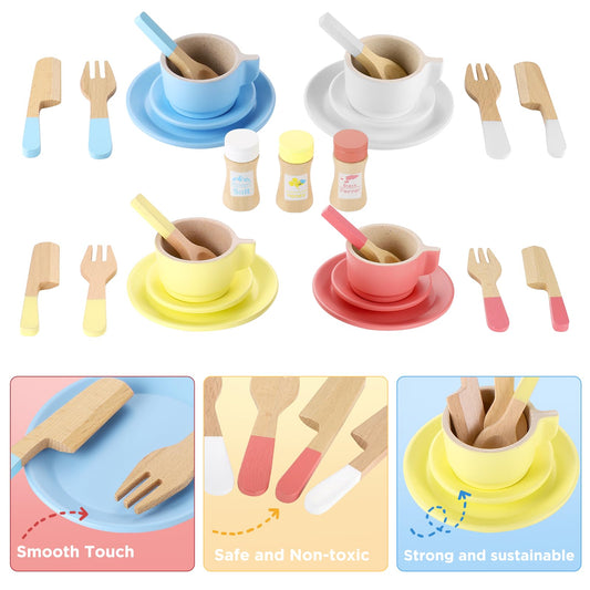 GAGAKU wooden play dishes saucers enhance pretend dining with friends