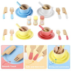 GAGAKU wooden play dishes saucers enhance pretend dining with friends
