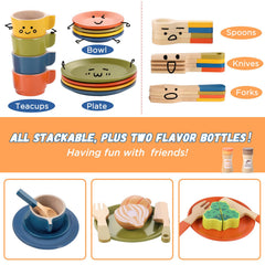 GAGAKU wooden play food cups and spoons support fine motor skills during pretend dining.