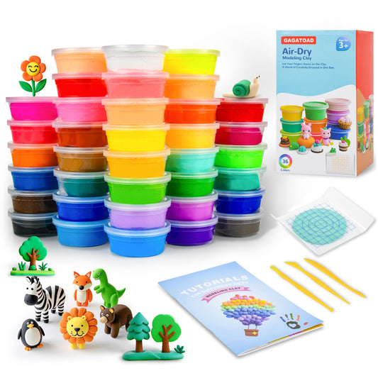 GAGAtoad 36-color clay kit with pressing board for easy sculpting and organized projects.