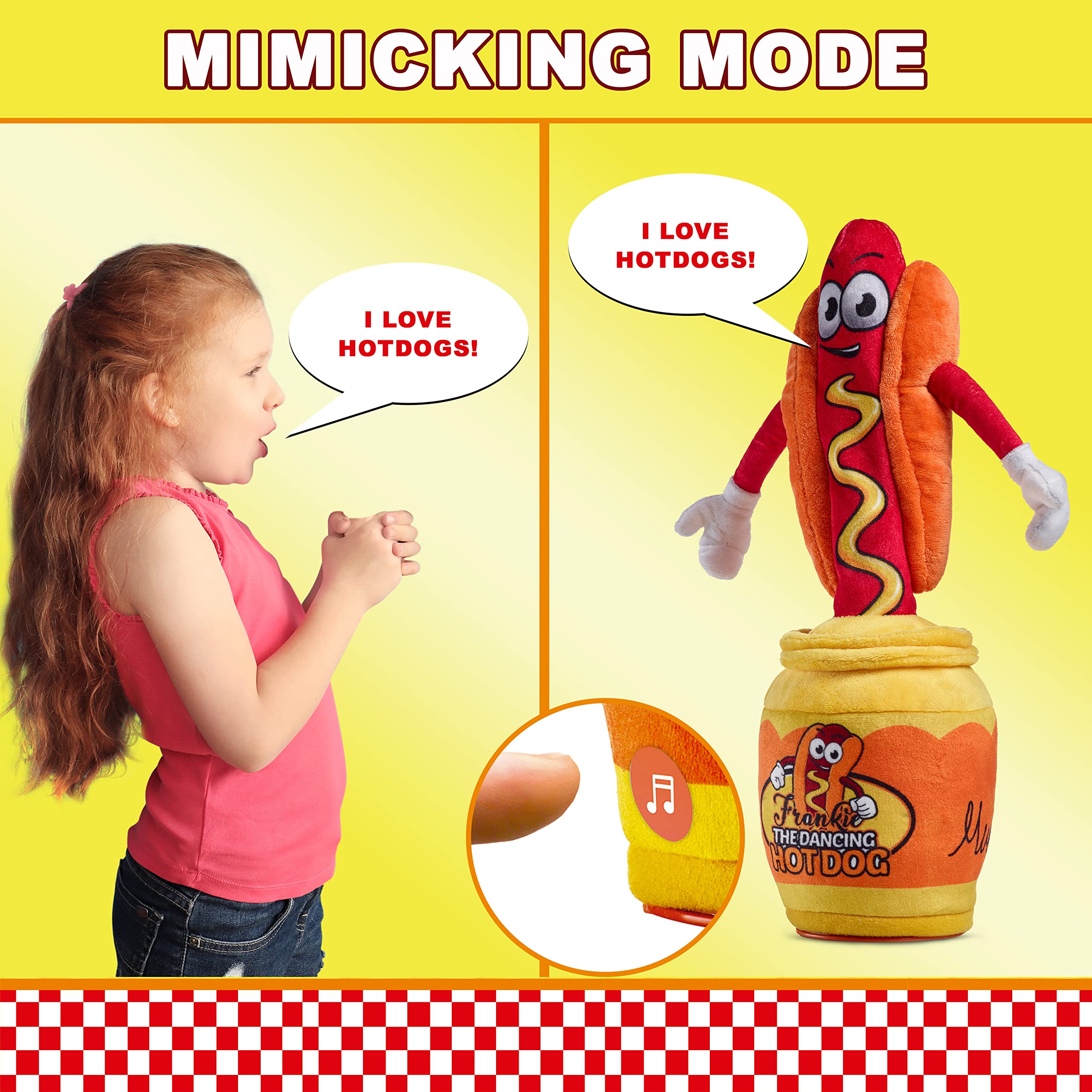 Gagster Dancing Hot Dog left button mimic—improves kids’ storytelling and responsive play