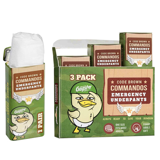 Gagster emergency underpants in a can, triple-pack humor gift for white elephant events.