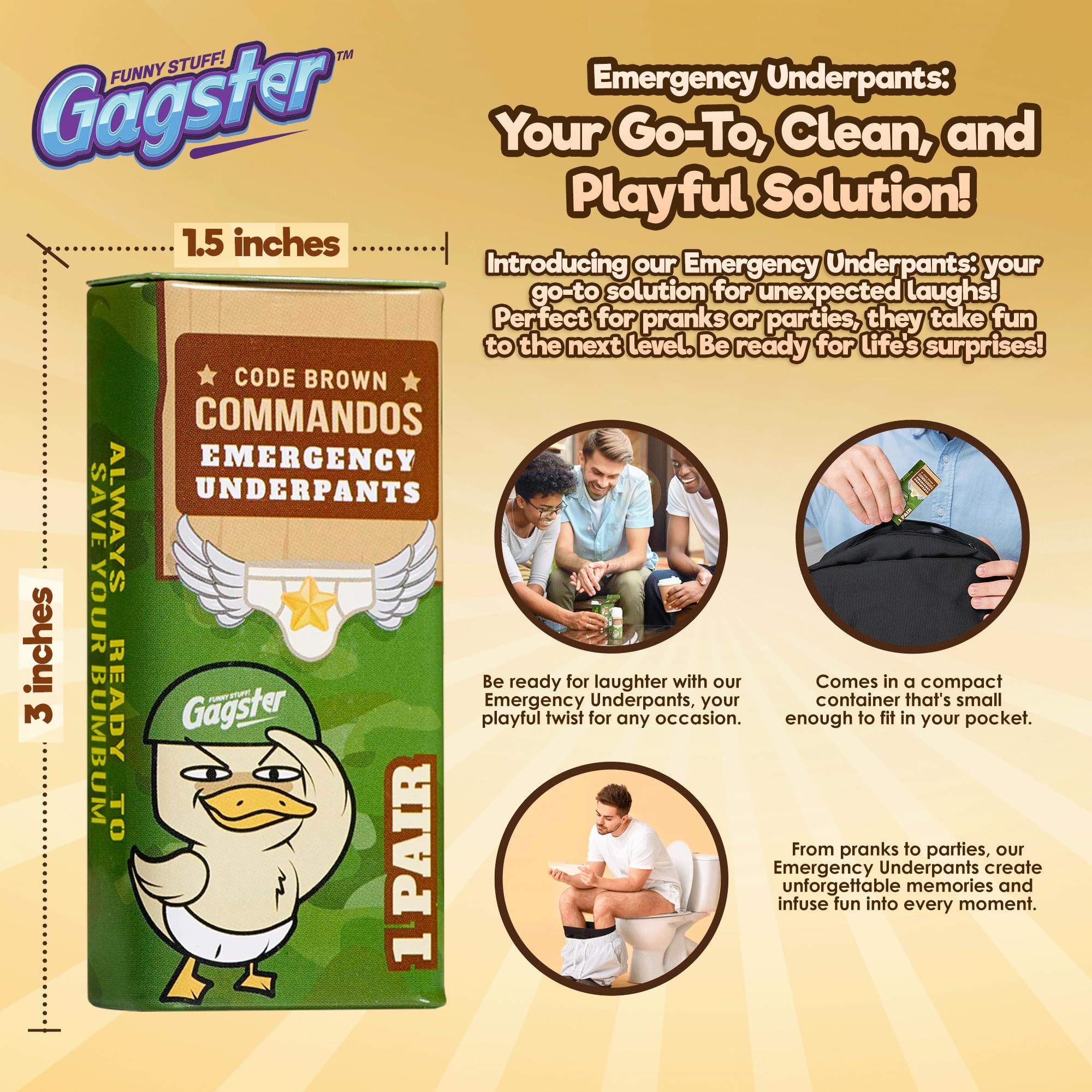 Gagster stretchy underpants, one-size-fits-most design, quick-change humor for gatherings.