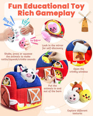 Gagule barn toy pig with crinkle fabric and soft squeak for auditory exploration