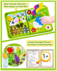 Gagule Busy Book Farm growing vegetables—colors and shapes support early learning.