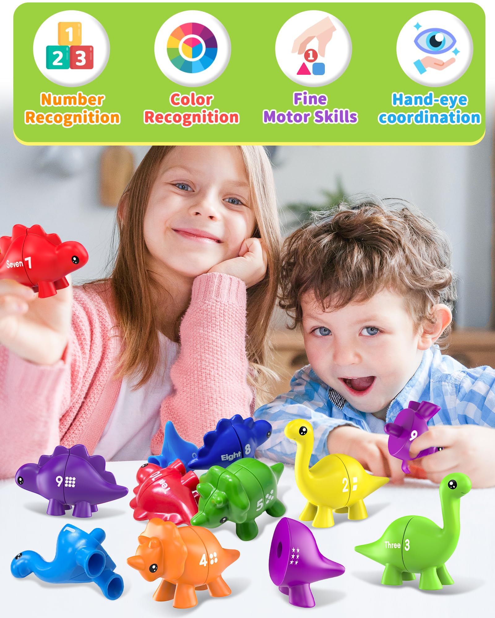Gagule dinosaurs matching toys fit small hands for easy grip and snap.