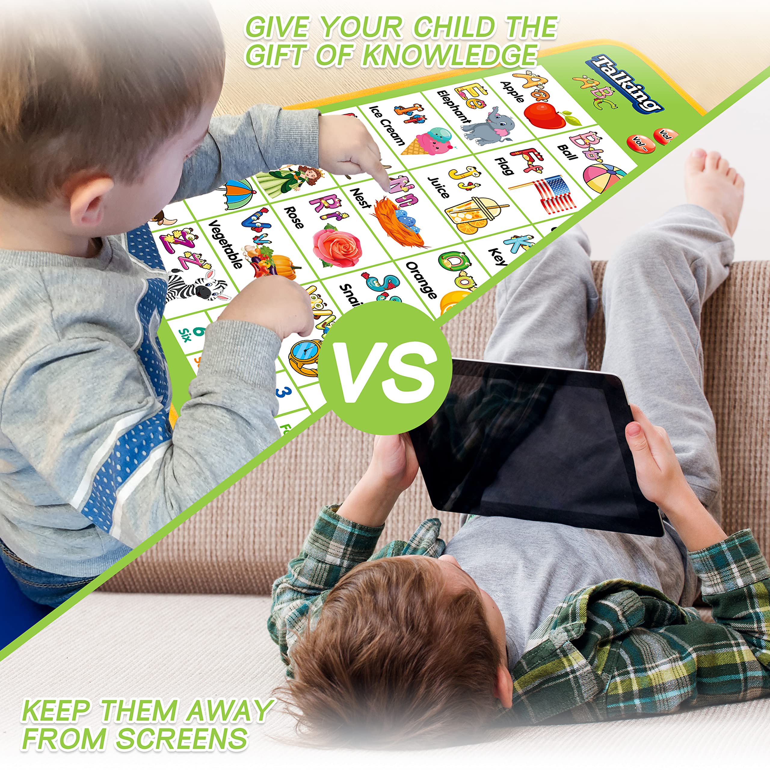 GaHoo interactive poster encourages letter and number recognition through touch.